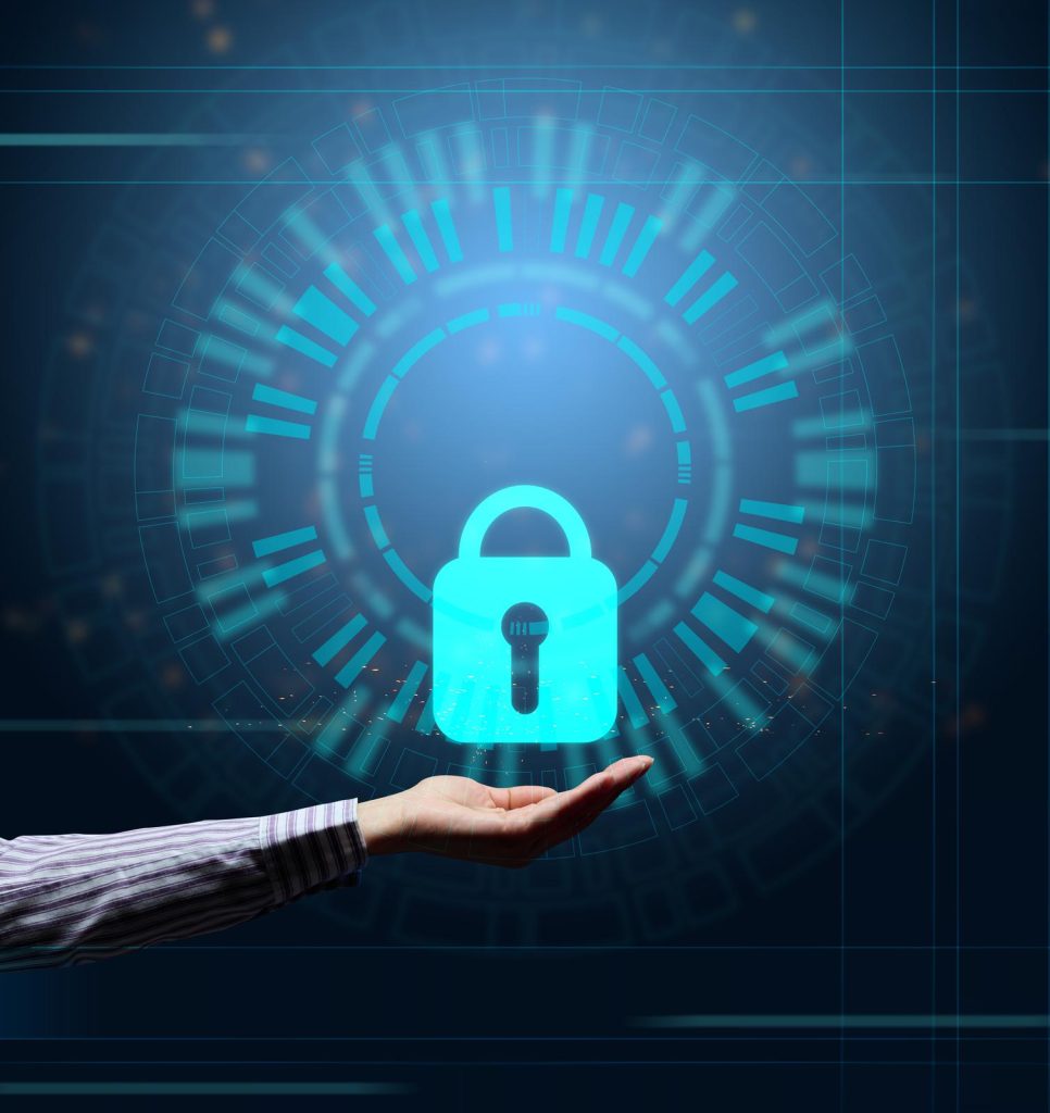 Virtual screen with padlock and hand. The concept of protecting personal information on the network. Cybersecurity and Internet technologies. https://unlimphotos.com/48987508/virtual-screen-with-padlock-and-hand-the-concept-of-protecting-personal-information-on-the-network.html